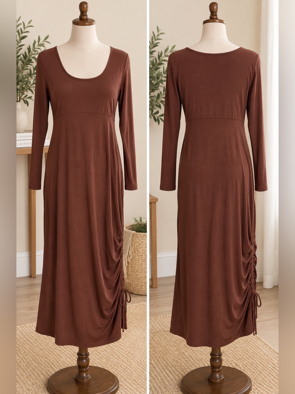 NWT Isabel Maternity by Ingrid & Isabel Brown Ruched Midi Dress Size Small